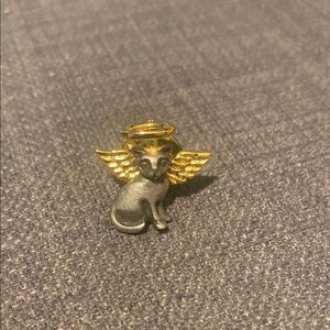 Angel Cat Pin with Gold tone Wings Pendant